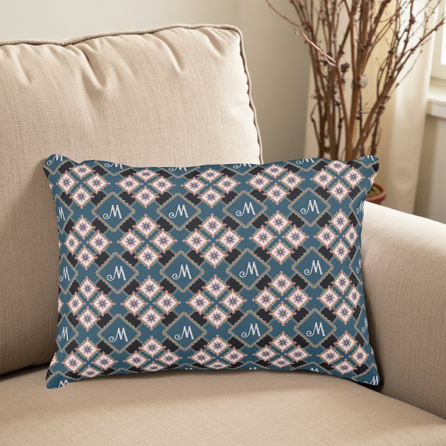 Modern Chic Geometric Blommigt Monogram Mönster Prydnadskudde (Skapare uppladdad)