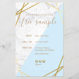 Modern Chic Geometric Guld Marble Blue 5,5x8,5 Flygblad
