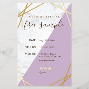 Modern Chic Geometric Guld Marble Lavender 5.5x8.5 Flygblad