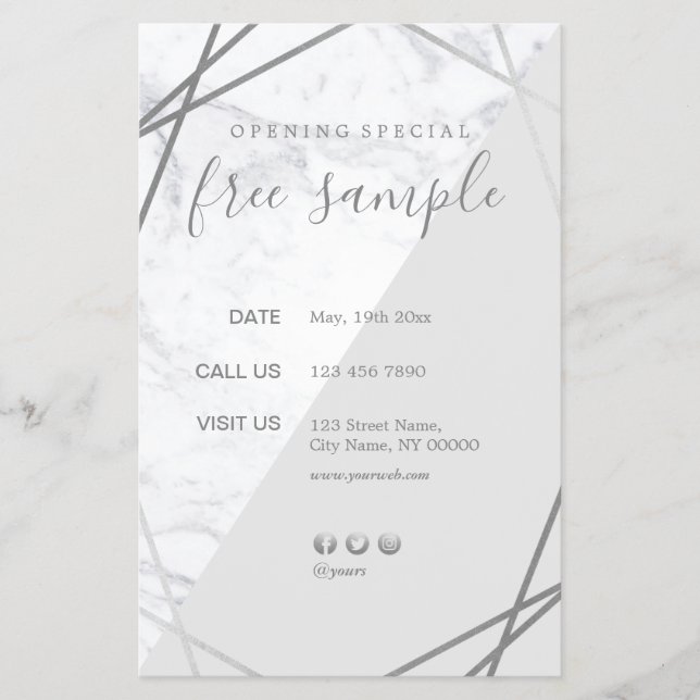 Modern Chic Geometric Marble Silver 5.5x8.5 Flygblad (Framsidan)