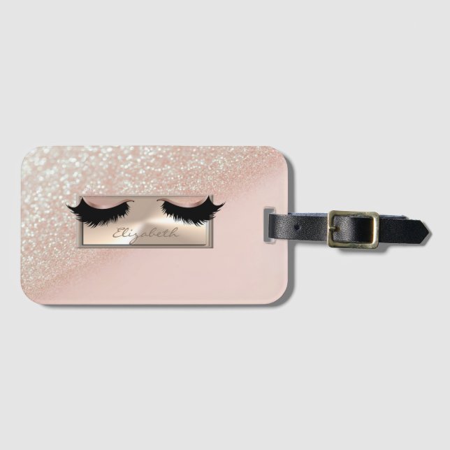 Modern Chic Girly Glittery Bokeh Ombre Faux Lash Bagagebricka (Framsida horisontal)