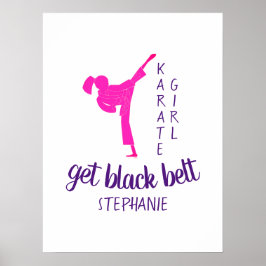 Modern Chic Girly Rosa Karate Silhouette med Namn Poster