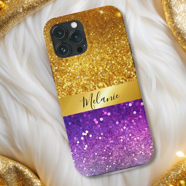 Modern chic Glam guld lila glitter monogram (Skapare uppladdad)