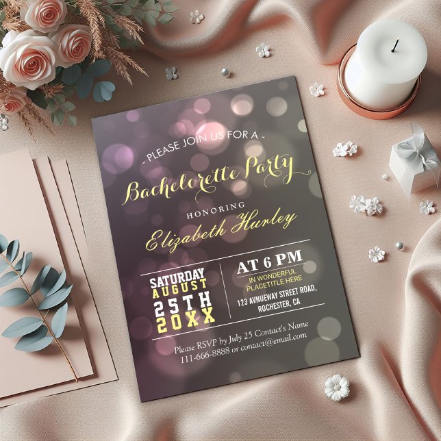 Modern Chic Glitter Bokeh Bachelorette Party Inbjudningar (Skapare uppladdad)