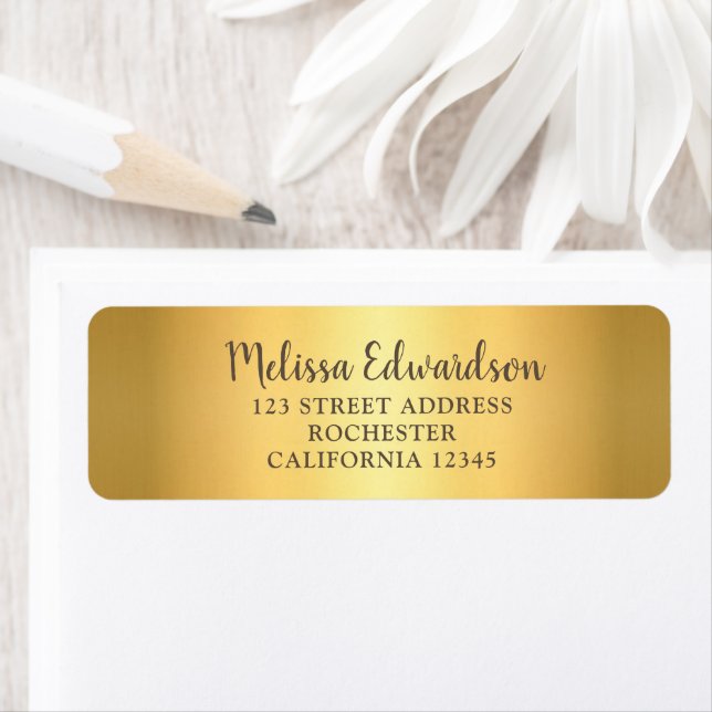Modern chic glitter gold script return address returadress etikett (Insitu)