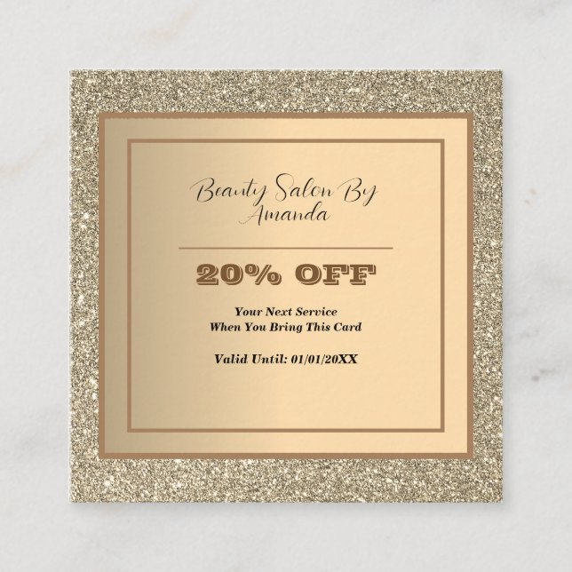 Modern Chic Gold Foil Glittery Glam Salon Rabatt Fyrkantigt Visitkort (Framsida)