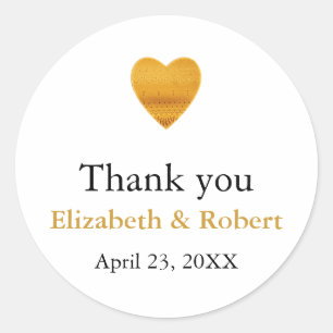 Modern Chic Gold Foil Heart Bröllop Tack Runt Klistermärke