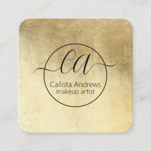 Modern Chic Gold Foil Monogram Makeup Artist Fyrkantigt Visitkort