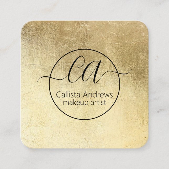 Modern Chic Gold Foil Monogram Makeup Artist Fyrkantigt Visitkort (Framsida)