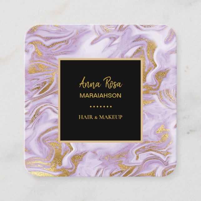 *~* Modern Chic Gold Foil Veins Lavender Marble Fyrkantigt Visitkort (Framsida)