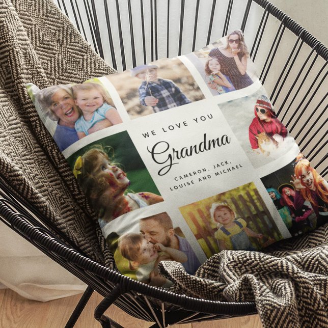 Modern Chic Grandma Keepsak Family Photo Collage Kudde (Skapare uppladdad)