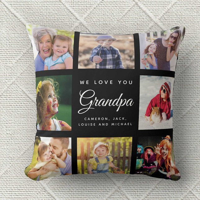 Modern Chic Grandpa Keepsakys Family Photo Collage Kudde (Skapare uppladdad)
