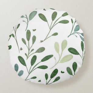 Modern Chic Greenery Watercolor Botanical Löv Rund Kudde