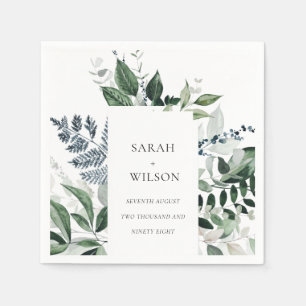 Modern Chic Grönt Leafy Tropical Foliage Bröllop Pappersservett