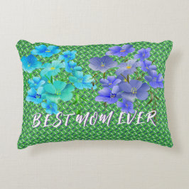 Modern Chic Grönt Mönster Blue Flower Dekorativ ku Prydnadskudde