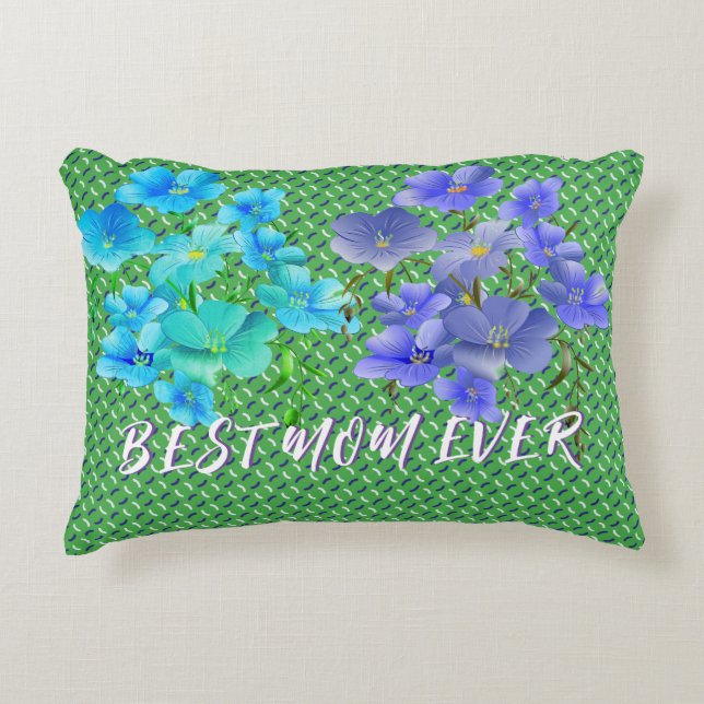 Modern Chic Grönt Mönster Blue Flower Dekorativ ku Prydnadskudde (Framsidan)