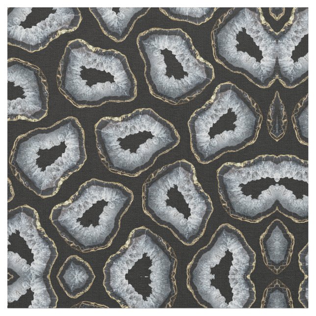 Modern Chic Guld Black White Agate Geode Stones Tyg (Närbild)