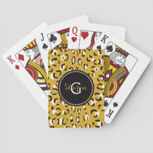 Modern chic guld cheetah skriver ut mönster monogr casinokort