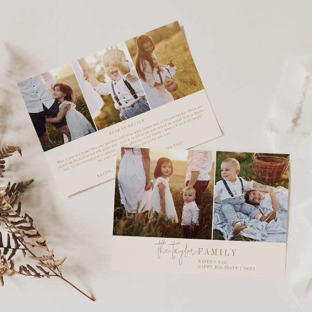 Modern Chic | Guld Family Photo Collage Newsletter Julkort (Skapare uppladdad)
