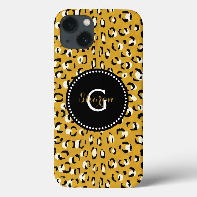 Modern chic guld gepard tryckmönster monogram (Baksida)