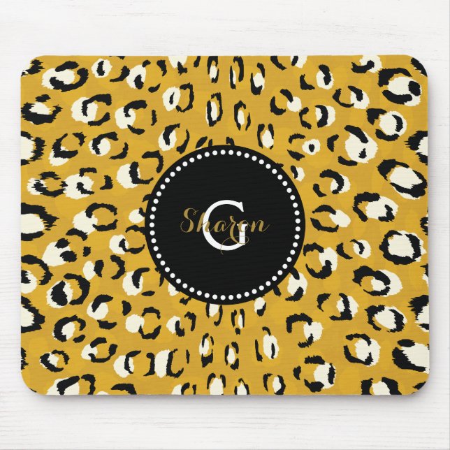 Modern chic guld gepard tryckmönster monogram musmatta (Framsidan)