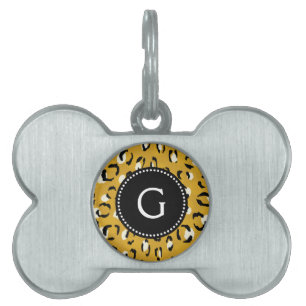 Modern chic guld gepard tryckmönster monogram namnbricka husdjur