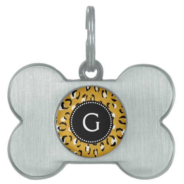 Modern chic guld gepard tryckmönster monogram namnbricka husdjur (Framsidan)