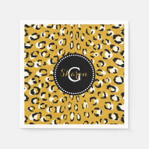 Modern chic guld gepard tryckmönster monogram pappersservett