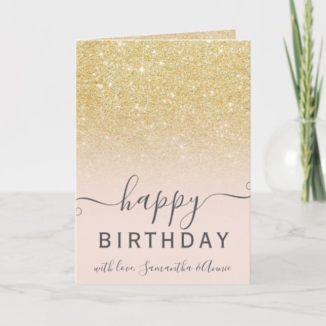 Modern chic guld glitter 2 fotofödelsedag kort (Framsida)