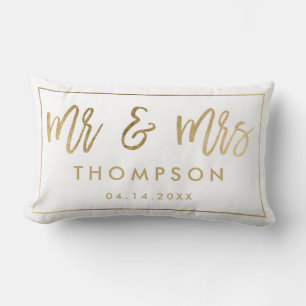 Modern chic guld Mr och Mrs bröllopsskick white Lumbarkudde
