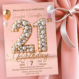 Modern Chic Guld och Mjuk Rosa 21-årsdag Inbjudningar
