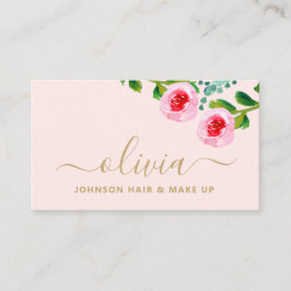 Modern Chic Guld Rosa Blommigt Makeup Artist Salo Visitkort