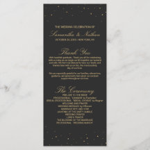 Modern Chic Guld Specklad på Black Bröllopsprogram
