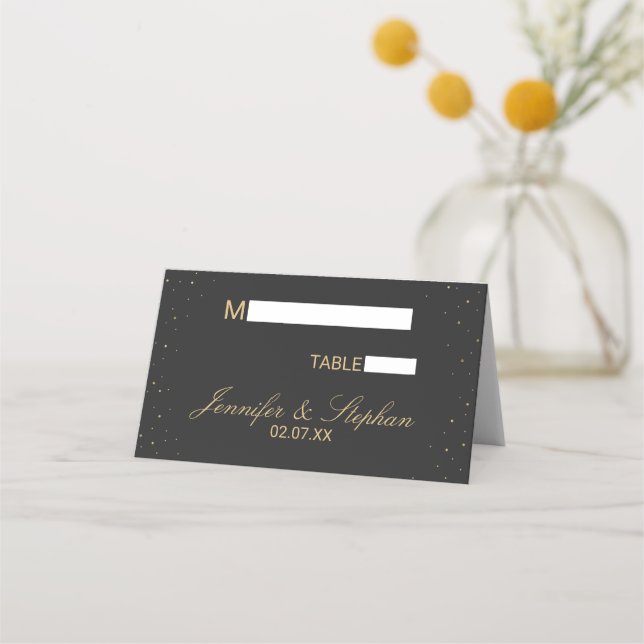 Modern Chic Guld Specklad på svarta platskort Placeringskort (Framsida)