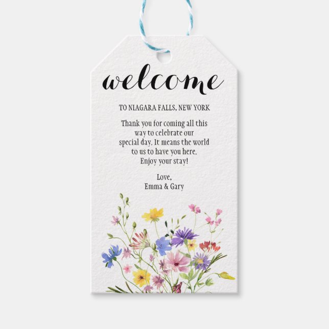 MODERN CHIC GULT BLUE ROSA VILD FLOWERS BOUQUET PRESENTETIKETT (Framsidan)