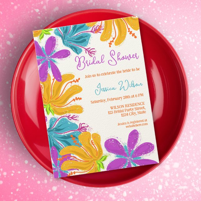 Modern chic hand plockade färglös vild blommor inbjudningar (colorful whimsical wild flowers)