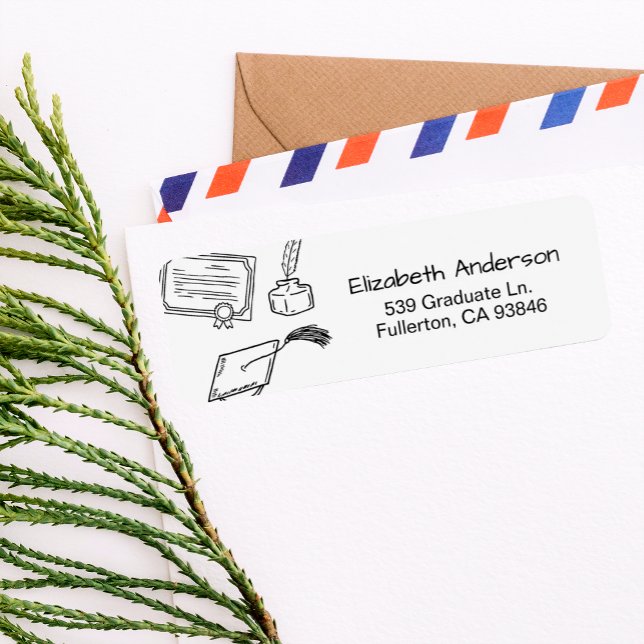 Modern Chic Handritat Inbjudningskort för Examensf Returadress Etikett (Skapare uppladdad)