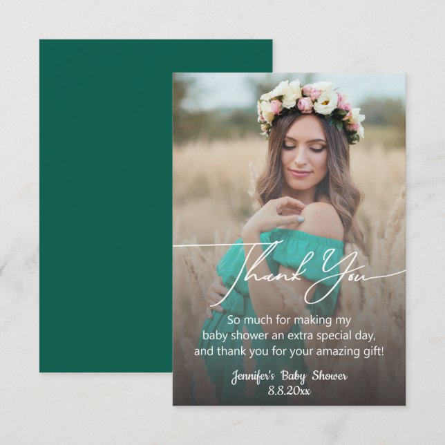  modern chic handwriting baby shower faded photo tack kort (Fram/baksida)