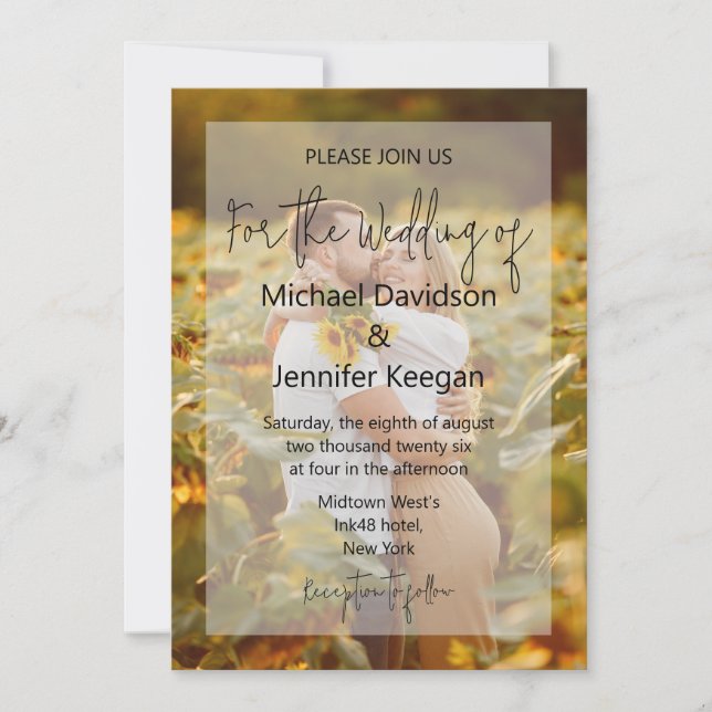 modern chic handwriting faded photo wedding inbjudningar (Framsida)