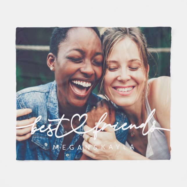 Modern Chic Heart Best Friends Besties BFF-foto Fleecefilt (Framsidan (Horisontell))