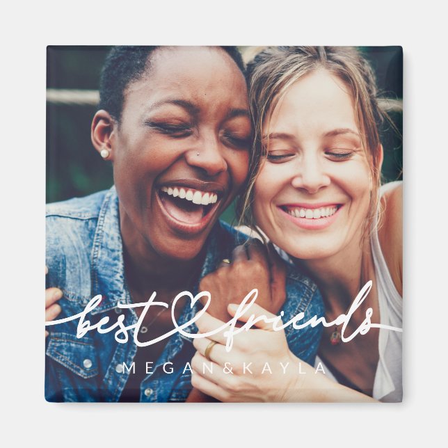 Modern Chic Heart Best Friends Besties BFF-foto Magnet (Framsidan)