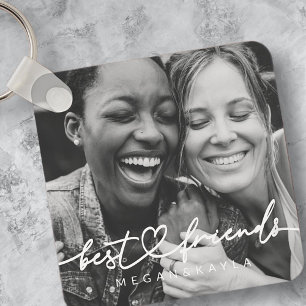 Modern Chic Heart Best Friends Besties BFF-foto Nyckelring