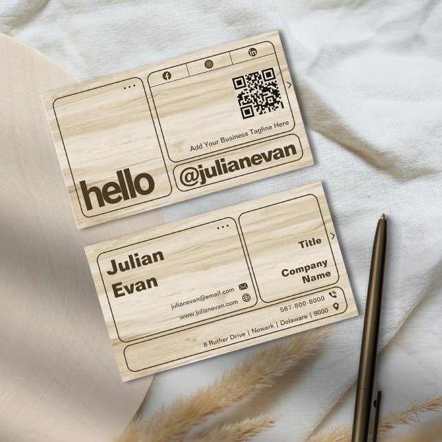 Modern Chic Hej av träbete med fetstil Visitkort (Modern Chic Wooden Grain Bold Typography Hello Business Card)