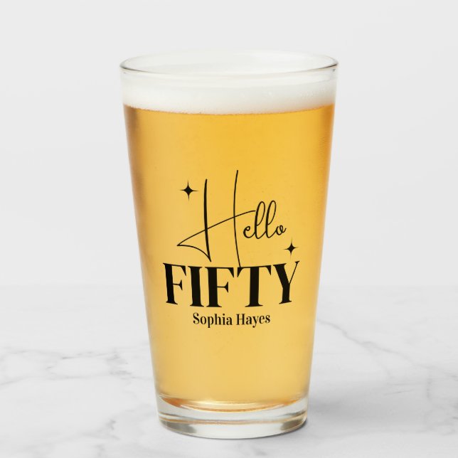 Modern Chic Hello Fifty 50-årsdag Anpassad Glaskopp (Framsida fylld)