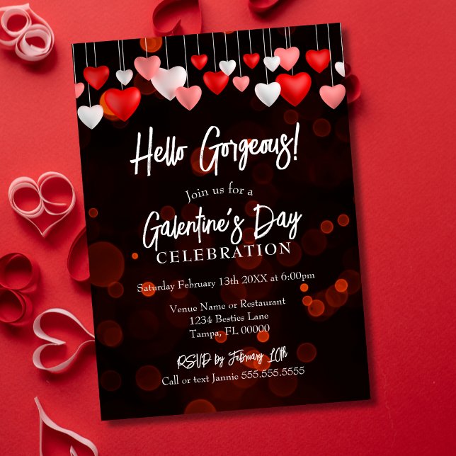Modern Chic Hello Gorgeous Galentine's Day-fest Inbjudningar (Skapare uppladdad)