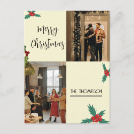 Modern Chic Holly Berries 2 Photo God jul Helg Vykort