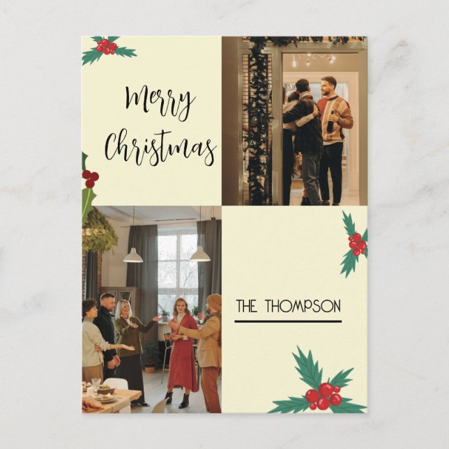 Modern Chic Holly Berries 2 Photo God jul Helg Vykort (Framsida)