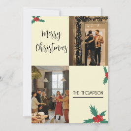 Modern Chic Holly Berries God jul 2 Photo Julkort