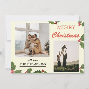 Modern Chic Holly Berries God jul 2 Photo Julkort