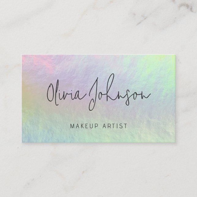 Modern Chic Holographic Opal Stone Business Card Visitkort (Framsida)